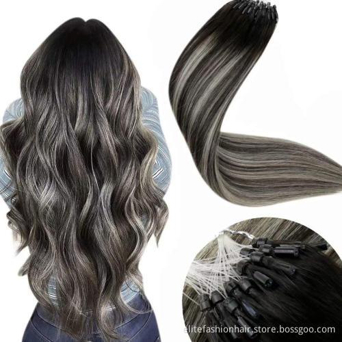 No any split ends Healthy bouncy texture loop hair extension virgin russian micro ring hair double drawn micro loop hair
